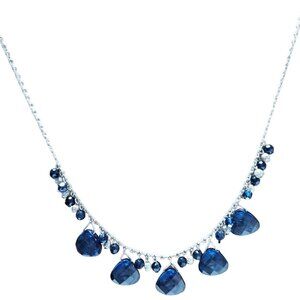 Elegant Blue Beaded Pear Shaped Charms Silver Tone Necklace Statement Jewelry